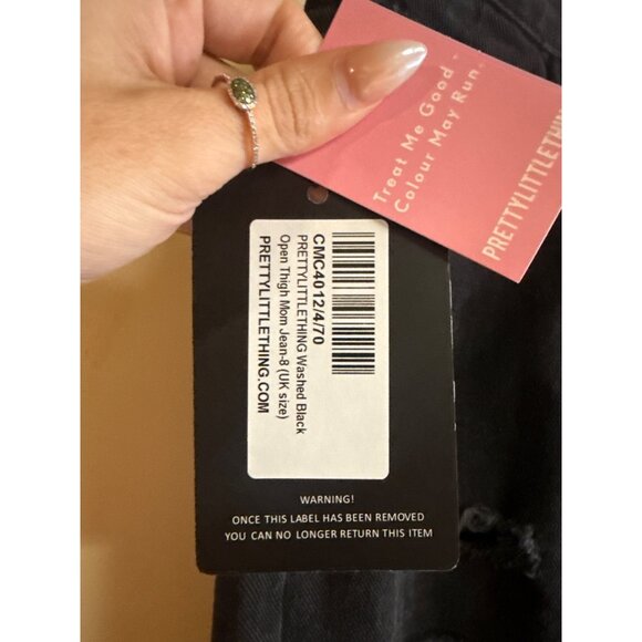PrettyLittleThing Washed Black Ripped High-Waisted Mom Jeans UK 10 - Picture 6 of 12